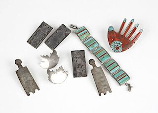 A group of stone and silver jewelry items