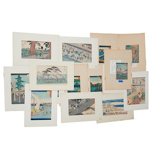 (16) Hiroshige woodblock prints, (1) Kunisada