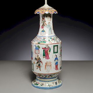 Good large Chinese famille rose vase lamp