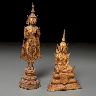 (2) Thai lacquered gilt bronze Buddha figures