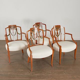 Set (4) Sheraton painted satinwood armchairs