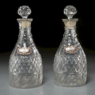 Pair Irish George III cut glass decanters