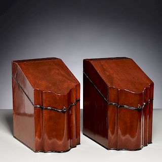 Pair George III mahogany knife boxes