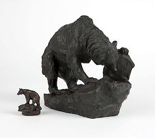 Two bronze sculptures of grizzly bears