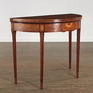 George III inlaid mahogany demi-lune card table