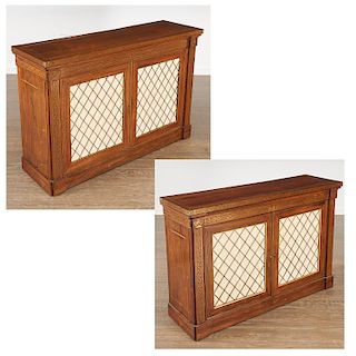 Pair Regency brass marquetry side cabinets