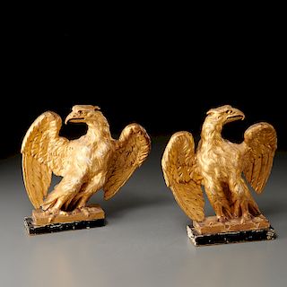 Pair Federal carved giltwood eagle ornaments