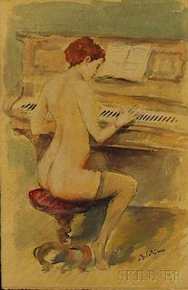 Attributed to Giovanni Boldini (Italian, 1842-1931)      Nude at the Piano.