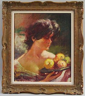 Gonzales Carbonell (Spanish, 20th Century)      Woman Holding a Platter of Fruit.
