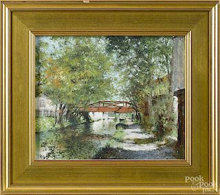 Oil on board, titled New Hope Canal, dated 2000, signed in Cyrillic, 10'' x 12''.