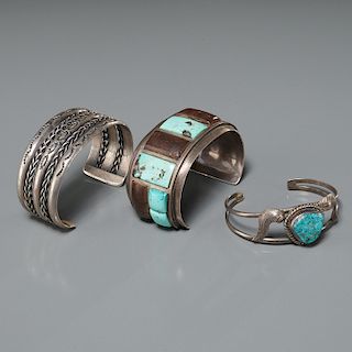 (3) Navajo and Zuni old pawn silver bracelets