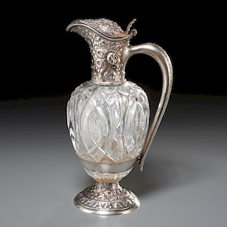 Gorham repousse silver mounted claret jug