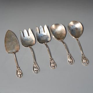 Carl Poul Petersen, (5) silver serving utensils