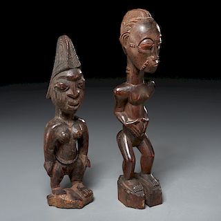 (2) African carved male figures, ex-museum