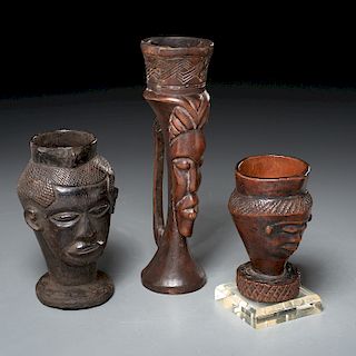 Kuba Peoples, (3) ceremonial cups, ex-museum