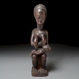 Baule Peoples, old carved wood maternity figure