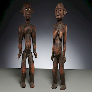 Pair African tribal carved wood figures