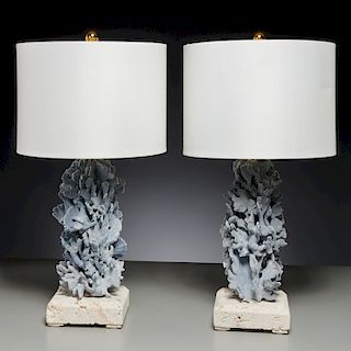 Pair blue coral lamps after Maison Charles