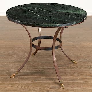 Jansen style steel, brass, marble center table