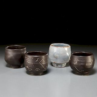 (4) Chris Gustin footed ceramic whiskey cups