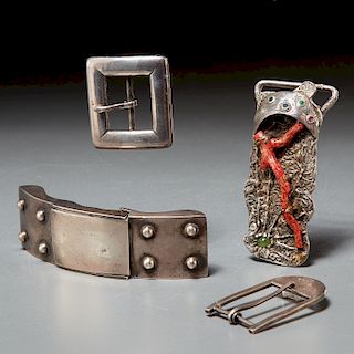 (4) silver buckles, incl. Spratling and Tiffany