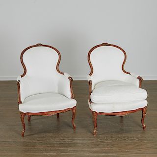 Pair Louis XV style painted bergere