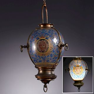 Large French enameled glass lantern, poss. Brocard