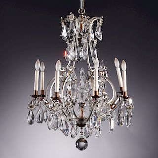 Belle Epoque silvered bronze 8-arm chandelier