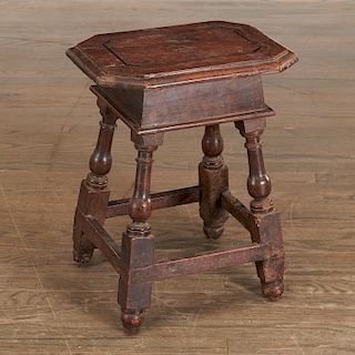 Continental Baroque inlaid walnut stool