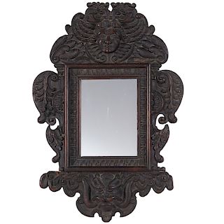 Continental Baroque carved walnut mirror