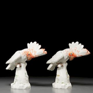 Pair Meissen Cockatoo Figurines