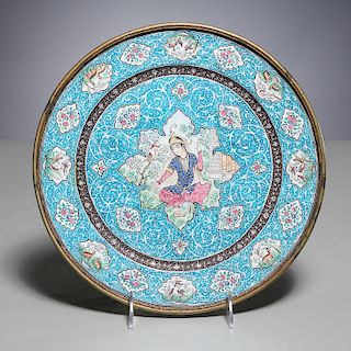 Persian enamel portrait plate