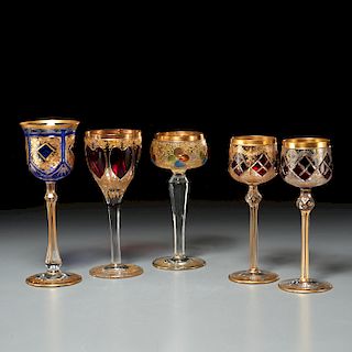 Nice Group Bohemian gilt, enameled glass goblets