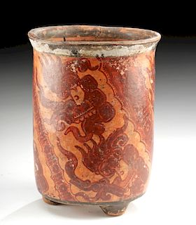Maya Polychrome Cylinder Vase w/ Three Feet
