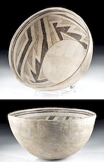Mimbres Black on White Pottery Bowl w/ Geometric Motifs