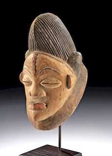 Early 20th C. African Punu Painted Wood Female Mask