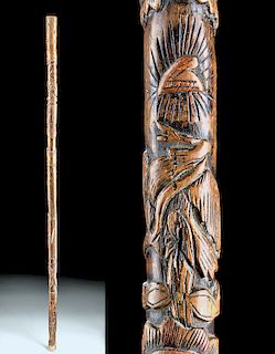19th C. Mexican Wood Walking Cane w/ Republican Eagle