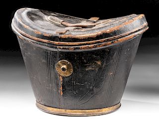 19th C. American Leather Hat Box w/ Travel Labels