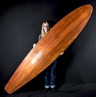 Mid-20th C. American Wood Surfboard w/ Fin