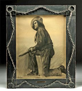 Framed Drawing for Broadway Play - The Squaw Man, 1904