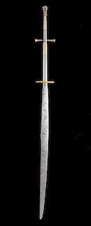 Fine 19th C. Naga Steel / Brass 2 Two-Handed Dao Sword