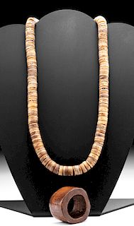 19th C. Tibetan Bone Mala / Necklace + Ring