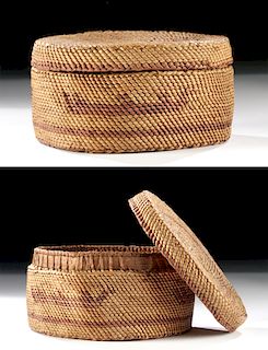 20th C. Native American Makah Twined Lidded Basket