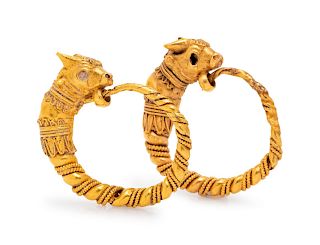 Antique, High Karat Gold Hoop Earrings 