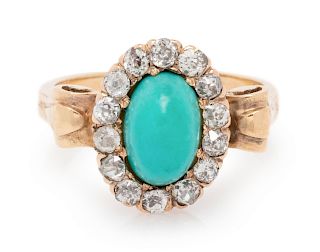 Antique, Turquoise and Diamond Ring