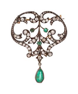 Victorian, Emerald and Diamond Pendant/Brooch 
