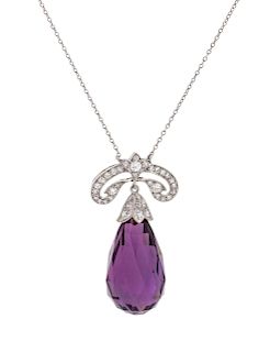 Tiffany & Co., Art Deco, Amethyst and Diamond Lavalier Necklace 