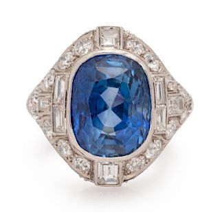 Art Deco, Ceylon Sapphire and Diamond Ring