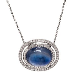 Ceylon Sapphire and Diamond Pendant/Necklace