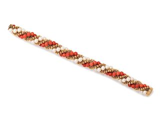 Van Cleef & Arpels, France, Coral and Cultured Pearl 'Twist' Bracelet